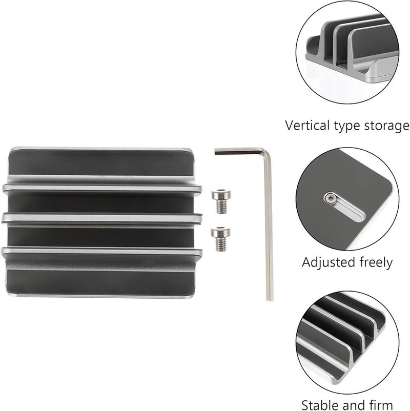 Aluminum Alloy Vertical Laptop Stand Dual Slot Holder Portable Space Saving Silver - Image 5